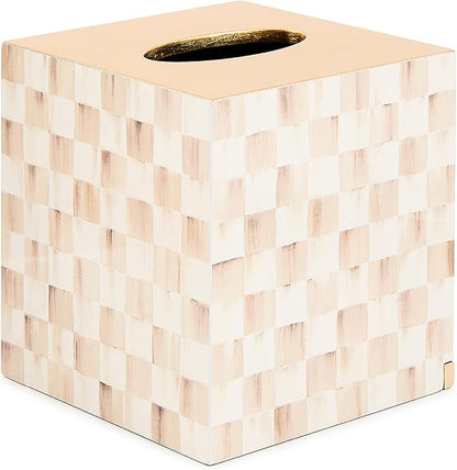 MACKENZIE-CHILDS Glass Tissue-Box Cover, Boutique Bathroom Decor, Brown-and-White Mocha Check