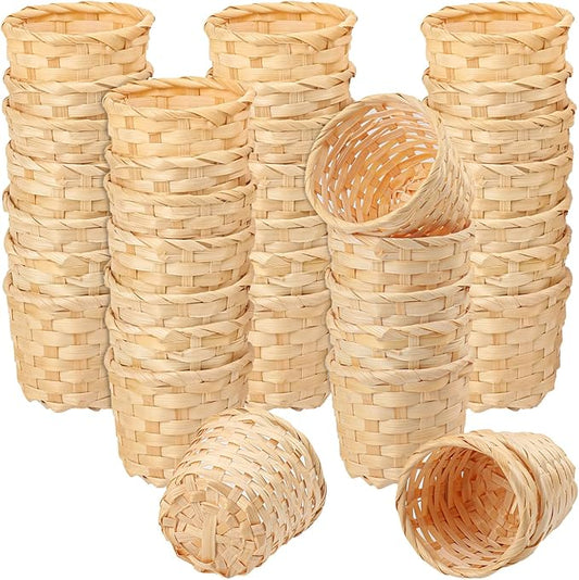 Geytetqi 36 Pack 3.54 Inch Round Small Bamboo Woven Basket, Round Mini Bamboo Woven Fruit Baskets for Kitchen, Restaurant, and Holiday Decor