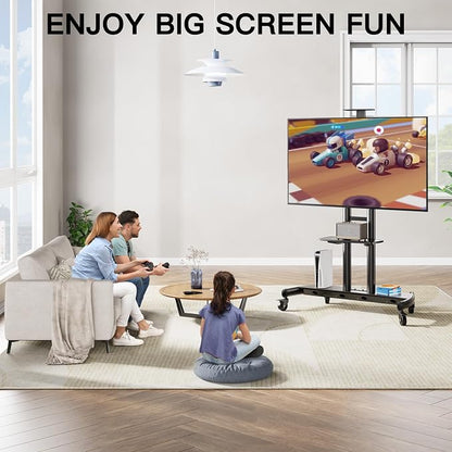 PERLESMITH Mobile TV Stand for 55-90 Inch Flat/Curved Screen TV Max VESA 800x500mm Outdoor TV Cart with Height Adjustable AV Shelf- UL Certificated Rolling Floor TV Stand Holds up to 200Lbs (PSTVMC07)