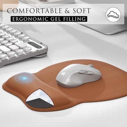 MROCO Ergonomic Mouse Pad with Gel Wrist Rest, 9.4 x 8.1 in, Coffee Brown | Ergonomic Shape Design, Multiple Pattern Options, Gel Wrist Comfort, Smooth Lycra Surface, Non-Slip PU Base