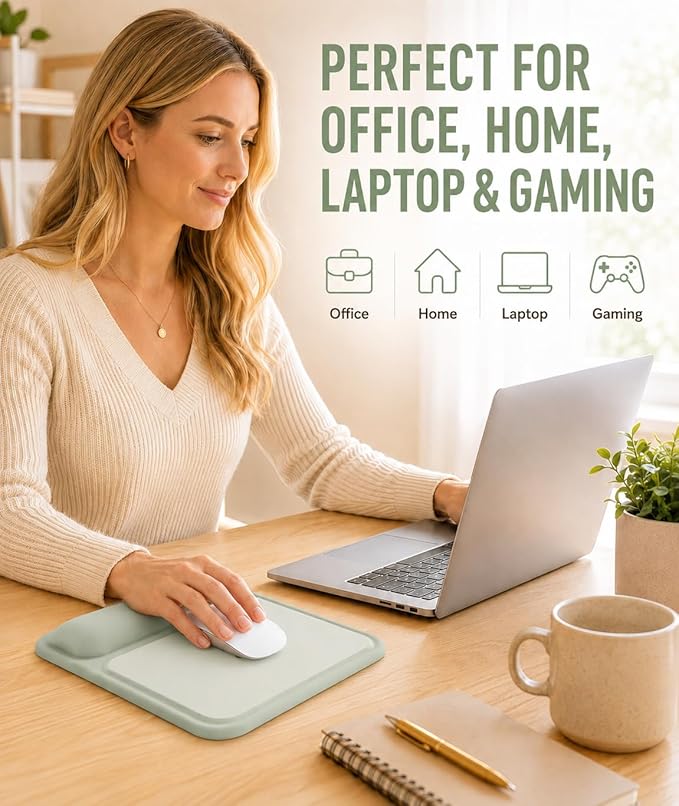 eulps Ergonomic Mouse Pad with Wrist Rest, Gel Mousepad with Soft Wrist Support, Non-Slip PU Base, Smooth Surface Mouse Pad for Wrist Pain Relief, Computer Laptop Office Home & Gaming (Sage Green)