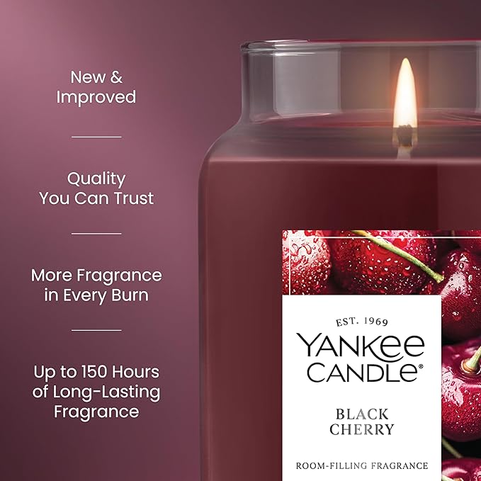 Yankee Candle Black Cherry, Scented Candle, 22oz Large Jar with up to 150 Hour Burn Time, Giftable