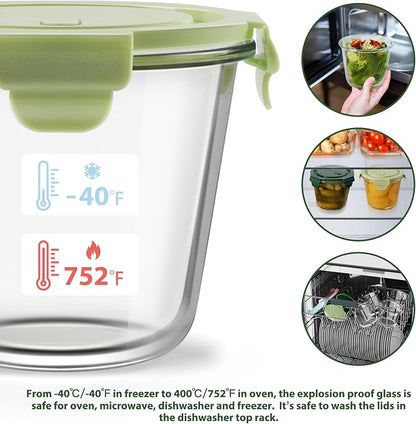 Freshmage 23oz Glass Meal Prep Containers with Lids, Airtight 3-Cup Glass Storage Containers Set, Heat-Resistant BPA-Free for Soup, Leftover, Microwave, Dishwasher, and Freezer Safe (6 Packs)
