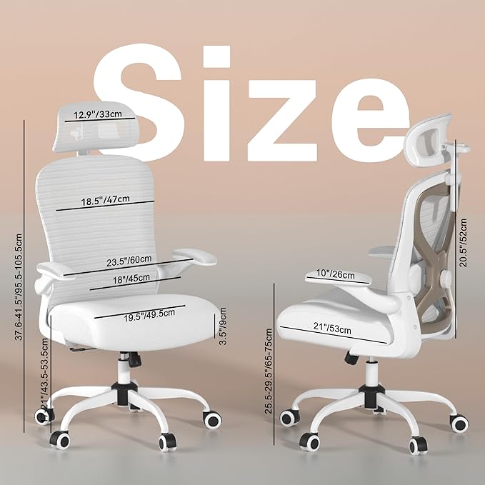 Ergonomic Office Chair for Back & Neck Pain Relief, Virgin Foam Seat, 2D Adjustable Lumbar & 3D Headrest, Tilt & Rock for Relaxation, Ideal for Long Sitting Comfort, White/Gold