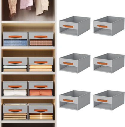 Homsorout Drawer Organizers and Storage - 6 Pack Foldable Pants Organizer with Clear Window & Handles, Fabric Closet Organizer for Clothes, Jeans, Sweaters, Towels, T-shirt, Scarf (Grey)