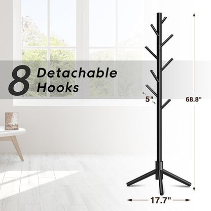Coat Rack, Coat Racks Freestanding with 8 Hooks 3 Adjustable Heights for Clothes, Hats, Handbags, Coat Tree Easy Assembly for Entryway, Bedroom, Hallway, Office(Black 2PCS)