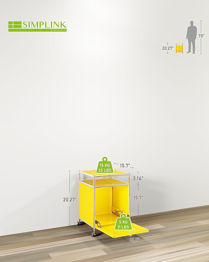 Simplink Matte Storage Cart with Flap Door, Large Capacity Storage Cart with Detachable Wheels, DIY Modern Home Furnishing, Great for Home, Office, Bedroom, Kitchen (Matt Yellow)