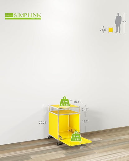 Simplink Matte Storage Cart with Flap Door, Large Capacity Storage Cart with Detachable Wheels, DIY Modern Home Furnishing, Great for Home, Office, Bedroom, Kitchen (Matt Yellow)