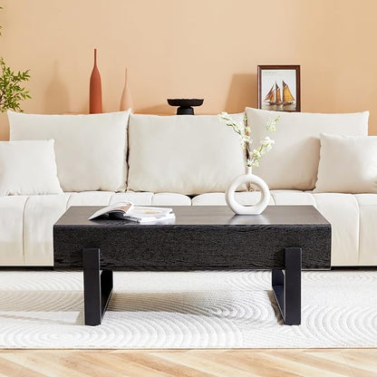 LKTART 47'' Rectangle Coffee Table for Living Room, Marble Pattern Desktop, Stable Metal Tea Table Legs for Dining Room Apartment Small Space (Black)