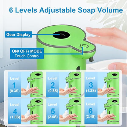 OHIFAST Automatic Foaming Soap Dispenser Touchless, USB Rechargeable Smart Hand Soap Dispenser, 6-Level Adjustable, 12.8oz/380mL Wall Mounted for Bathroom Kitchen Dish Soap-Green