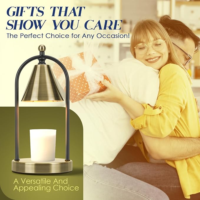 Candle Warmer Lamp with Timer, Electric Brass Light for Dimmable Wax Melts and Candle Jars, Bedroom Lamp Gifts for Women Home Decor (2 Bulbs)