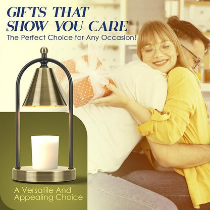 Candle Warmer Lamp with Timer, Electric Brass Light for Dimmable Wax Melts and Candle Jars, Bedroom Lamp Gifts for Women Home Decor (2 Bulbs)