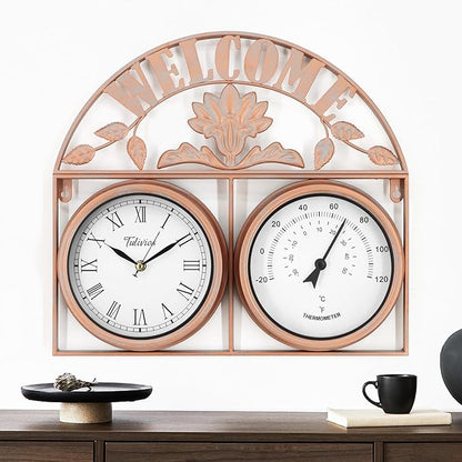 17Inch Large Outdoor Clock,Waterproof Wall Clock with Thermometer,Weatherproof Non-Ticking Quartz Battery Operated Decor Clock for Patio,Garden,Pool,Porch,House Warming Gifts