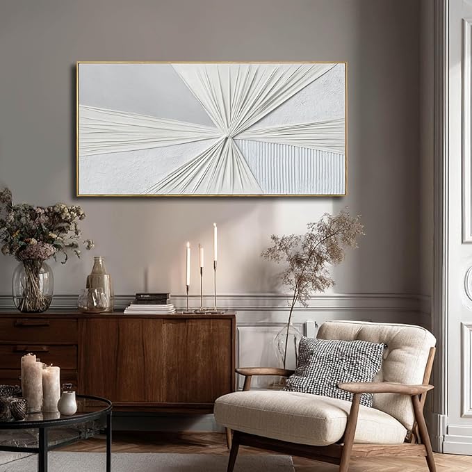 Modern Abstract Wall Art White And Beige Wall Decoration for Dining Room Bedroom Office 20×40 Inch Textured Artwork Decor