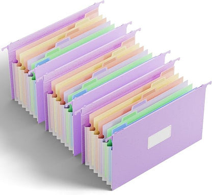 ANSOOK Wheat Straw Expanding Hanging File Folders Legal Size,1.2" Accordion Pockets File Organizer,3 Pack Filing Cabinet Folders,Large Capacity File Folder with Tabs,Purple Hanging File for Frame Box