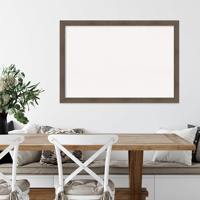 Amanti Art White Cork Board for Wall, 27x39 Vision Board with Brown Wood Frame, Large Corkboard Office Decor for Home Organization, Rustic Farmhouse Corkboard Pinboard to display items for home