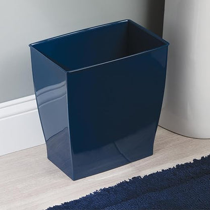 iDesign Small Plastic Bathroom Trash Can, Slim Rectangle Garbage Bin for Bedroom, Office, Dorm, 4-Pack, Navy Blue