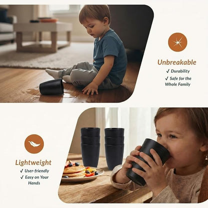Homienly Wheat Straw Drinkware 12oz Unbreakable Drinking Glasses 6-Piece Stackable Kithen Cups Dishwasher and Microwave Safe Cups for Everyday Family Meals, Entertaining-Black