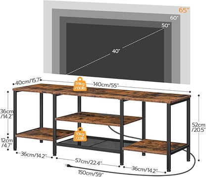 HOOBRO TV Stand with Power Outlets to 65 Inches, TV Console Table with Open Storage Shelves, Industrial Media Entertainment Center for Living Room Bedroom, Rustic Brown and Black BF40DS01
