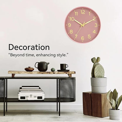 Roymnie Wall Clock 12 Inch Silent Wall Clocks Battery Operated-Modern Non Ticking Analog Clock Decorative for Kitchen Bedroom Office (Pink Gold)