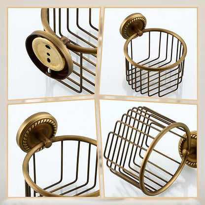 Vintage Toilet Paper Holder Wall Mounted Bathroom Roll Tissue Wire Basket, Antique Brass