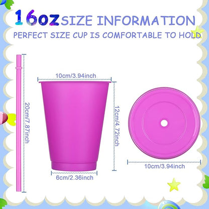 Sieral Cups with Straws and Lids Kids Tumbler with Straw Reusable Water Bottle Iced Coffee Travel Mug Adults Plastic Cups for Parties 16 oz(Fresh Colors,15 Pack)