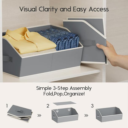 Homsorout Large Closet Organizers and Storage Bins - 8 Pack Trapezoid Storage Baskets for Shelves, Foldable Fabric Baskets with Handles Ideal for Closet, Basket, Wardrobe and Shelf Storage, Grey