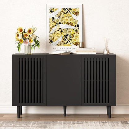 Storage Cabinet, 47.2" Freestanding Buffet Cabinet with 3 DIY Doors and Adjustable Shelf,Modern Sideboard Buffet Cabinet for Living Room,Dining Room,Kitchen,Hallway, Black