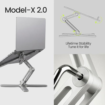 Model-X 2.0 Laptop Stand, Laptop Stand for Desk Adjustable Height, 360 Rotating Laptop Riser Aluminum Portable Foldable Computer Stand for MacBook Pro Air 10–17 inches (Polar White)