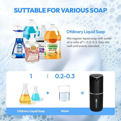 2 Pack Automatic Soap Dispenser Touchless,Liquid Hand Soap Dispenser 12.8oz Electric Wall Mounted Smart for Bathroom and Kitchen Dish Soap，Easy for Toddlers(Black)