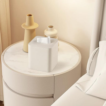 MEIBOOCH PU Leather Tissue Box Cover with Magnetic Closure, Square Tissue Box Holder with Rounded Edges Design (Beige, Square)