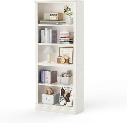 72 in Tall Bookcase, 31.3 in Wide Floor Standing Bookshelf, Open Storage 5-Shelf Bookshelves, Cream White Large Indoor Furniture for Home Office School Library Living Room Bedroom