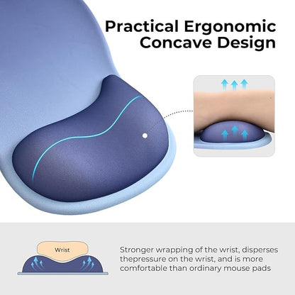 EooCoo Ergonomic Mouse Pad with Gel Wrist Rest Support Middle Concave Design, Relieve Wrist Pain Mousepad, Non-Slip Base for Laptop, Computer, Office Desk Accessories, Carpal Tunnel Syndrome Navy Blue