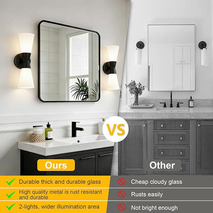 Wall Sconces Set of 2 for Bathroom, Modern Indoor Vanity Light Fixtures 15", Up Down Lighting, Wall Mount Lamp for Living Room Bedroom Hallway Stairway Fireplace Mirror E26 Base 2PC White&Black