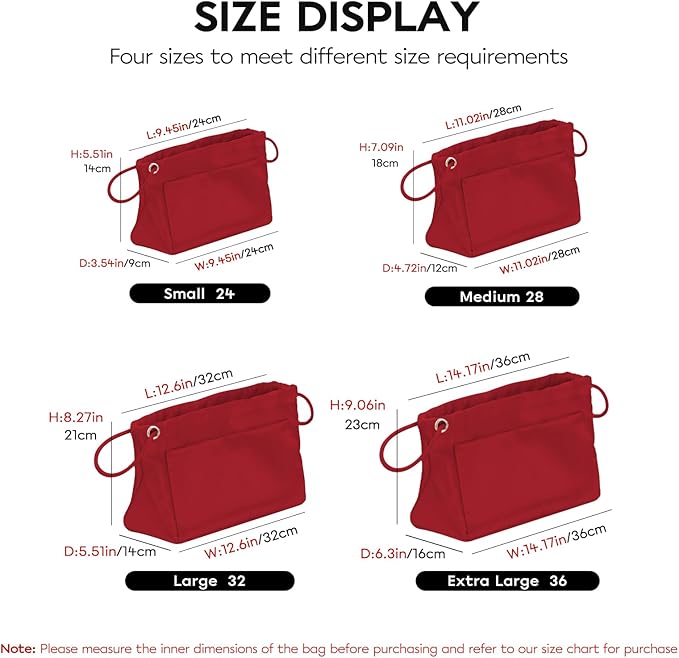 GIVLEFLY Purse Organizer Insert with Multiple Pockets, Drawstring Satin Tote Bag Organizer, Light Weight Purse Liner with Zipper Pocket (Small,Red) Fit for City23 Carryall BB and More