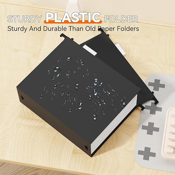 NORDUN Plastic Extra Capacity Hanging File Folder Letter Size,Heavy Duty 3 inch Expansion,Reinforced Black Large Hanging Folders,Adjustable Tabs,Filing Cabinet Folders for Bulky Files Office,12 Pack