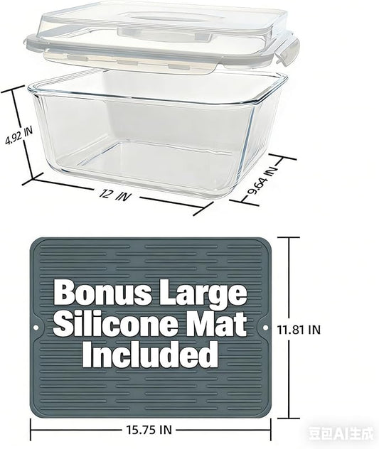 Large Glass Storage Containers with Lids 220oz/6500ml - Borosilicate Extra Large Glass Food Storage Containers for Rotisserie Chicken, Turkey - XL Big Glass Bowl Airtight Freezer to Oven Safe