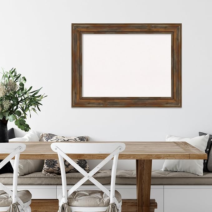 Amanti Art White Cork Board for Wall, 26x34 Vision Board with Brown Wood Frame, Medium Corkboard Office Decor for Home Organization, Rustic Farmhouse Corkboard Pinboard to display items for home