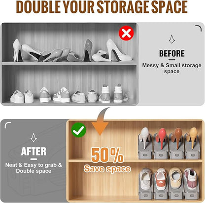 Neprock Shoe Slots Organizer, 20 Pack Adjustable Shoe Rack Stacker Storage Space Saver, Double Deck Shoe Rack Holder for Closet Organization (Grey)