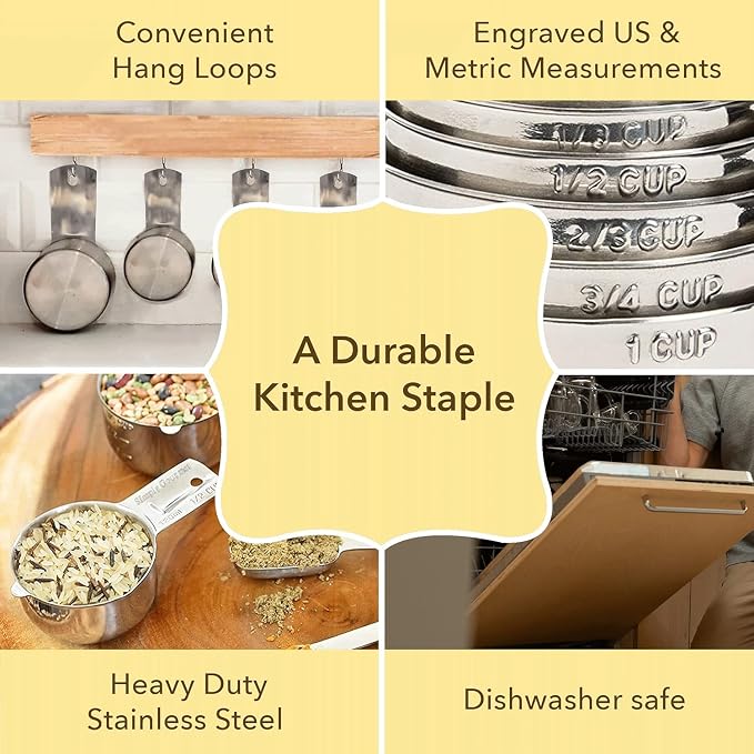 Simply Gourmet Measuring Cups & Spoons Set of 12, 18/08 Stainless Steel Kitchen Gadgets, Stackable Design with Long Handle Spoons, Fits in Spice Jars, Cooking & Baking Set for Dry & Liquid