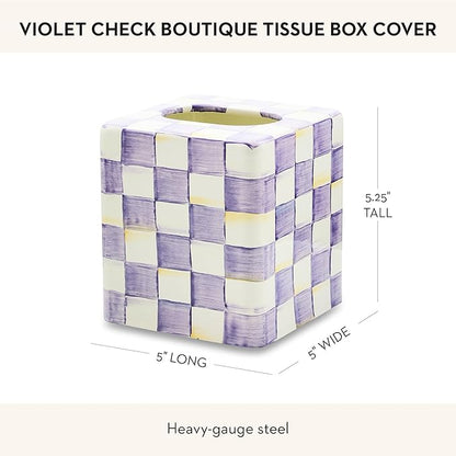 MACKENZIE-CHILDS Boutique Tissue-Box Cover, Square Tissue Holder for Home Decor, Purple-and-White Violet Check