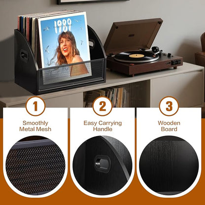 Vinyl Record Storage, Vinyl Record Album Holder, Modern Album Storage Record Case Box, Record Box Case Crate, Wooden LP Record Crate, Record Organizer for Home Decor and Collection Display