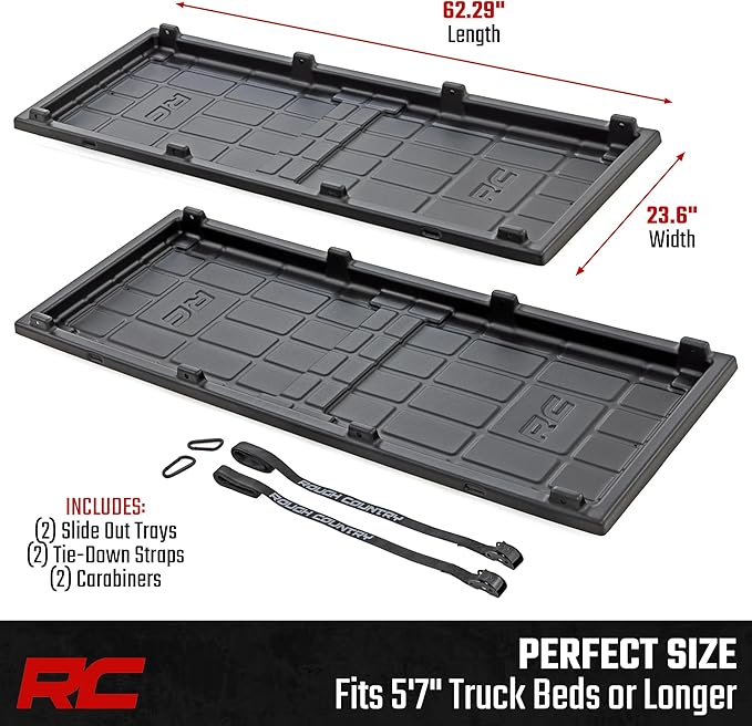 Rough Country Slide-Out Truck Bed Cargo Tray - Organizer for 5'7"+ Beds, Heavy-Duty Polyethylene, UV-Protected, Easy Tailgate Access