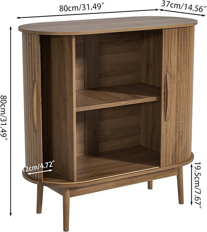 Accent Small Storage Cabine, Buffet Cabinet with Storage, Mid Century Modern Sliding Door Sideboard Cabinet for Kitchen, Entryway (Walnut)