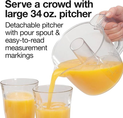 Proctor Silex Electric Citrus Juicer Machine, Large 34 oz. Pitcher, Pressure Activated, 2 Reamers for Big and Small Fruit, Pulp Control, for Orange, Lemon, fruit Juice, White,Green (66340) (Pack of 2)