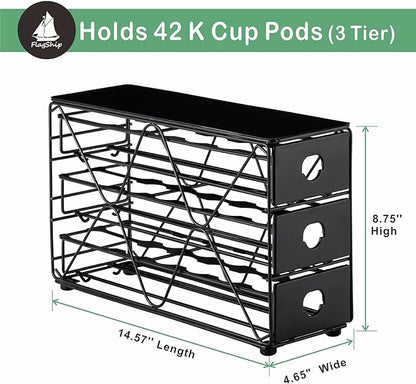 FlagShip K Cup Holder 3 Tier Coffee Pod Holder for K Cup Organizer Save Space Countertop Kitchen (42 Pods Capacity)