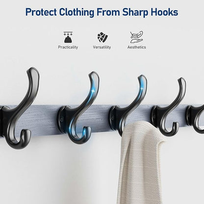 Tatub 29'' Coat Rack Wall Mount with Shelf, Wood Wall Hooks with Storage, Entryway Shelf with 5 Coat Hangers for Bathroom, Living Room, Bedroom, Grey