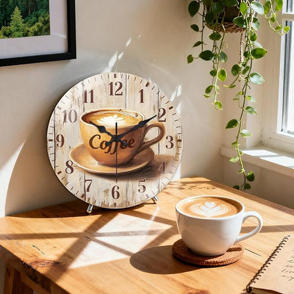 peacoblue Wall Clocks Battery Operated 12 Inch Coffee Glass Round Wall Clock Non Ticking for Kitchen Living Room Dining Room Bedroom and Bathroom Decor Accessories (Battery not Included)