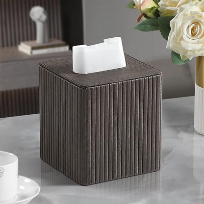 MEIBOOCH PU Leather Tissue Box Cover Square Tissue Box Holder with Magnetic Closure (Dark Brown)