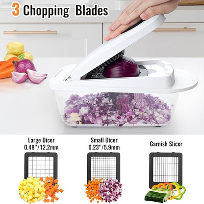 8 Blade All-in-1 Vegetable Chopper Mandoline Slicer with Container, Food Chopper, Onion Chopper, Veggie Cutter for Salad, Kitchen Gadgets Accessories Essentials, White